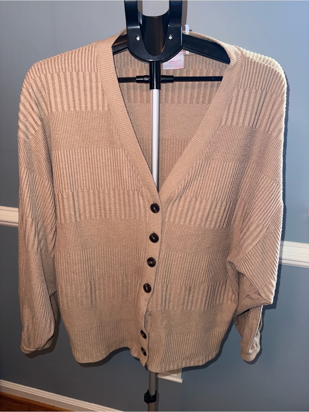 Out From Under Urban Outfitters Taupe Ribbed Oversized Cardigan L